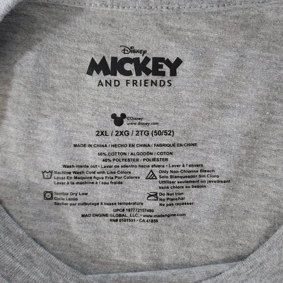 Disney Patriotic Mickey  Mouse Smile Pose Heather Gray Men's Size 2XL - Picture 5 of 7